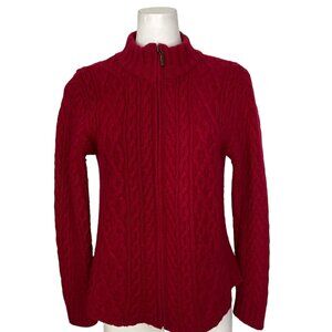 Inis Crafts Wool Cable Knit Cardigan Sweater M Red Ireland